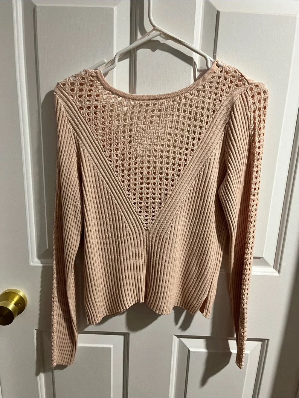 Free People V-Neck Ribbed Knit Sweater in Blush